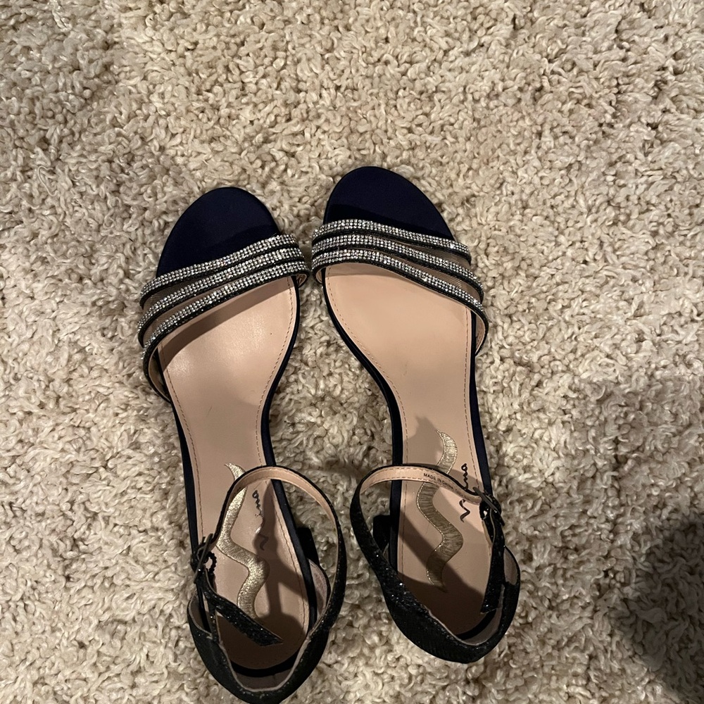 Elegant Navy Blue and Silver Sparkly Women's Sandals